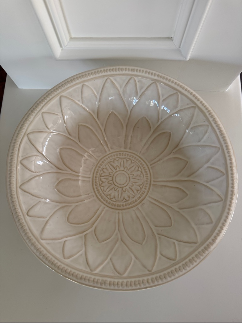 Pottery Barn Juliette Cream Floral Embossed Ceramic Bowl